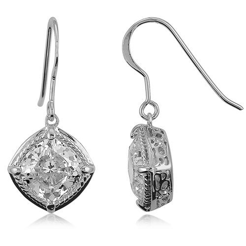 STERLING-SILVER-925-CUSHION-CUT-CZ-DANGLE-EARRINGS-28-From-New-Outlet-Store